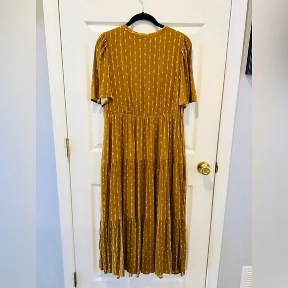 Garnet Hill Gold Maxi Dress Loose Flowy Fit Boho Short Sleeve Woman Size Medium - Picture 5 of 10